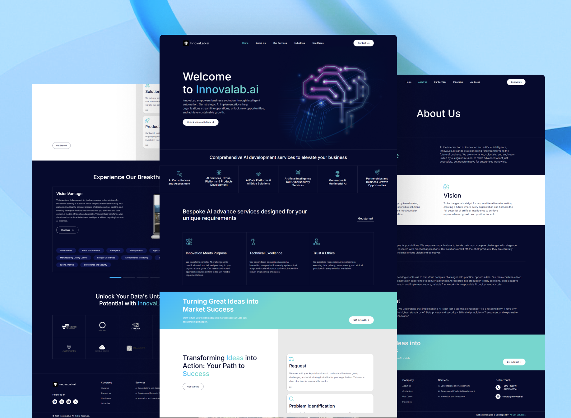 Full-page preview of the Innovalab.ai website showcasing artificial intelligence development services, machine learning solutions, and bespoke tech breakthroughs.